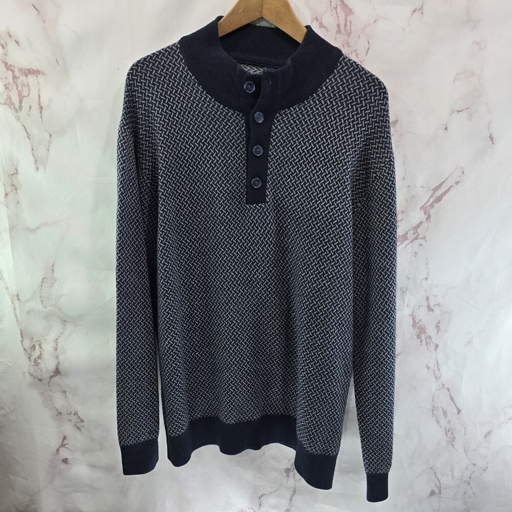Untuckit Sweater Mens XL Navy Button Extrafine Merino Wool Sorenson Cross